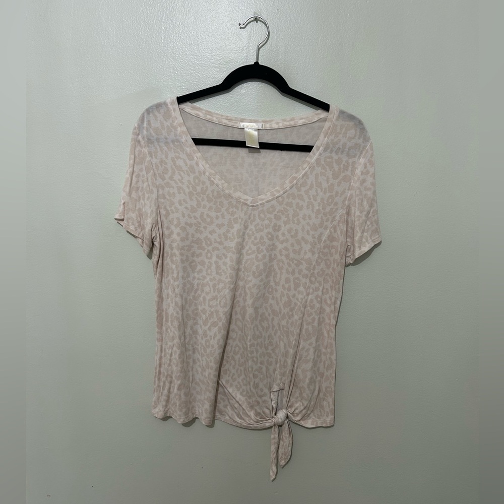 MATTY M | Cream & Light Pink Leopard Print Tie-Front Tee